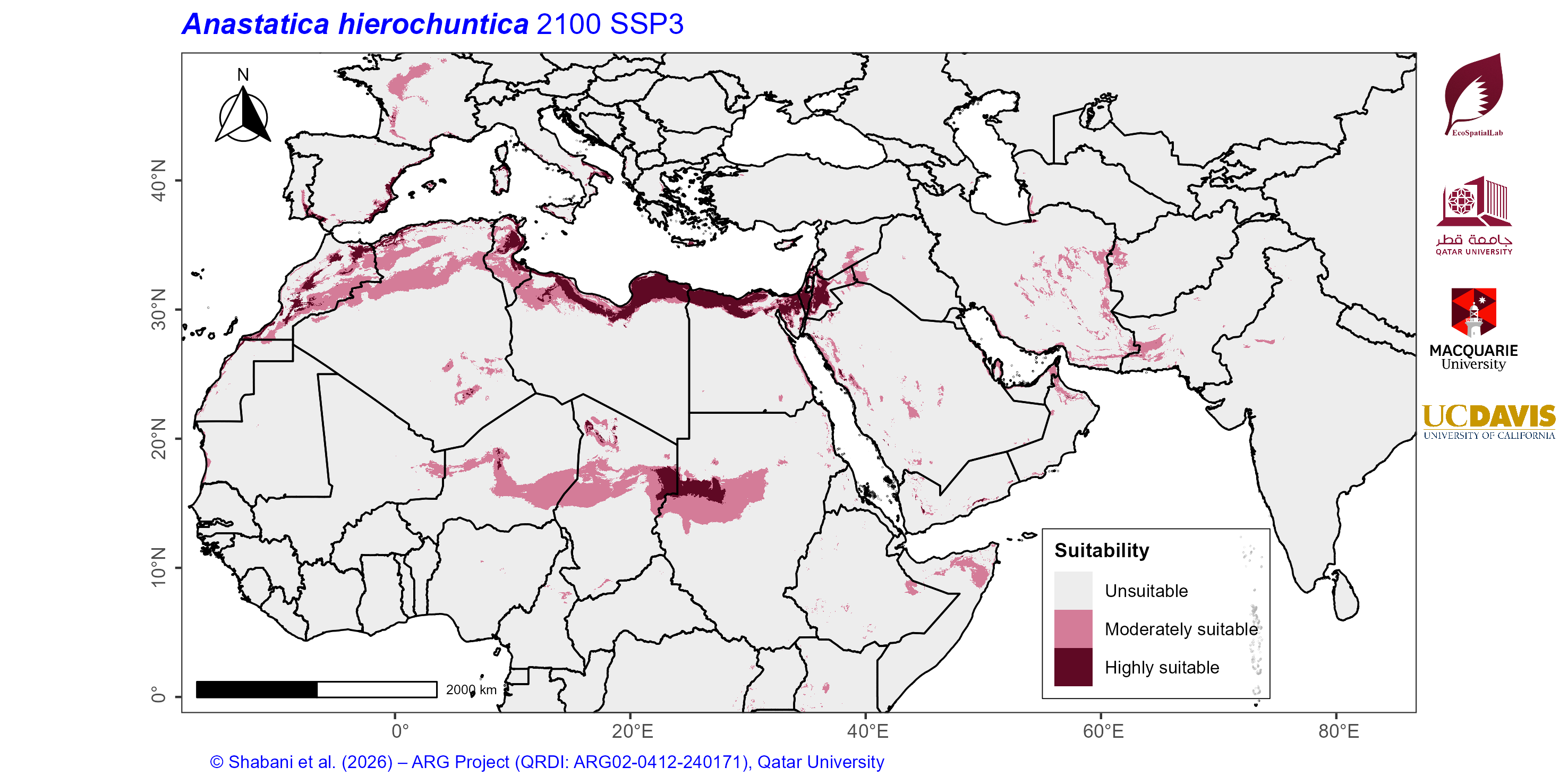 Projected Climate Suitability in the Mediterranean–Middle East–North Africa Dryland Belt SSP3 — 2100