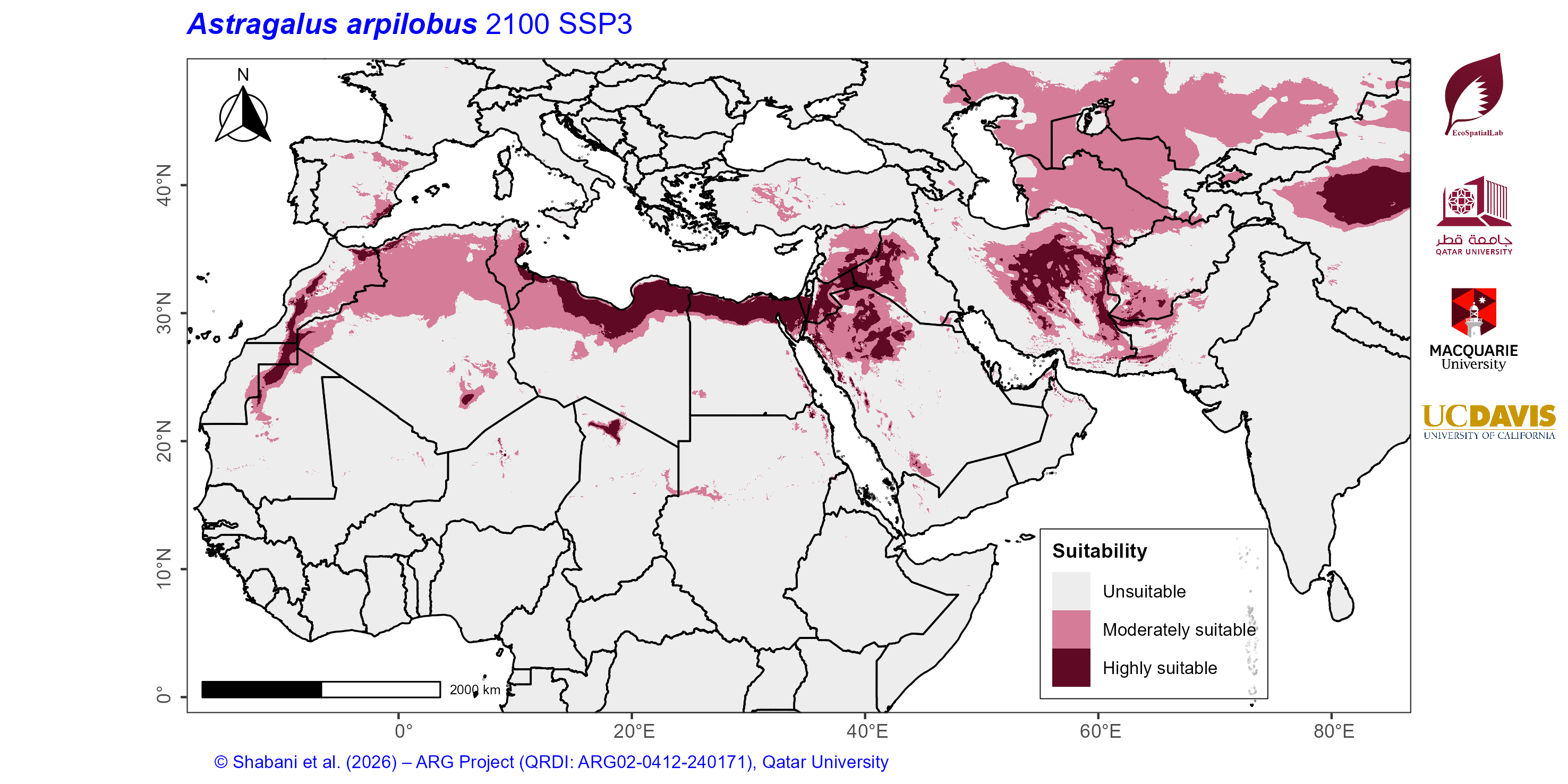Projected Climate Suitability in the Mediterranean–Middle East–North Africa Dryland Belt SSP3 — 2100