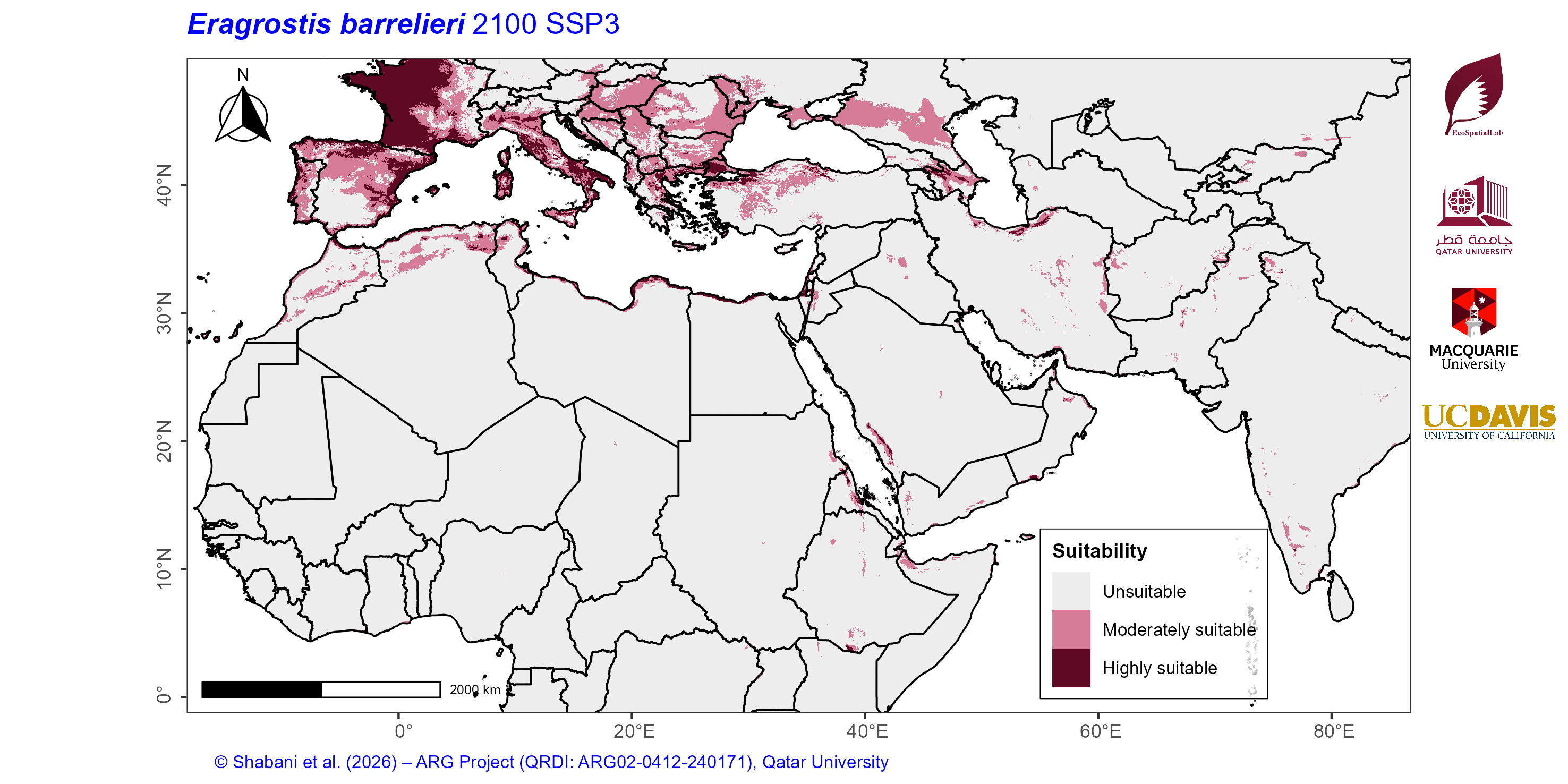 Projected Climate Suitability in the Mediterranean–Middle East–North Africa Dryland Belt SSP3 — 2100