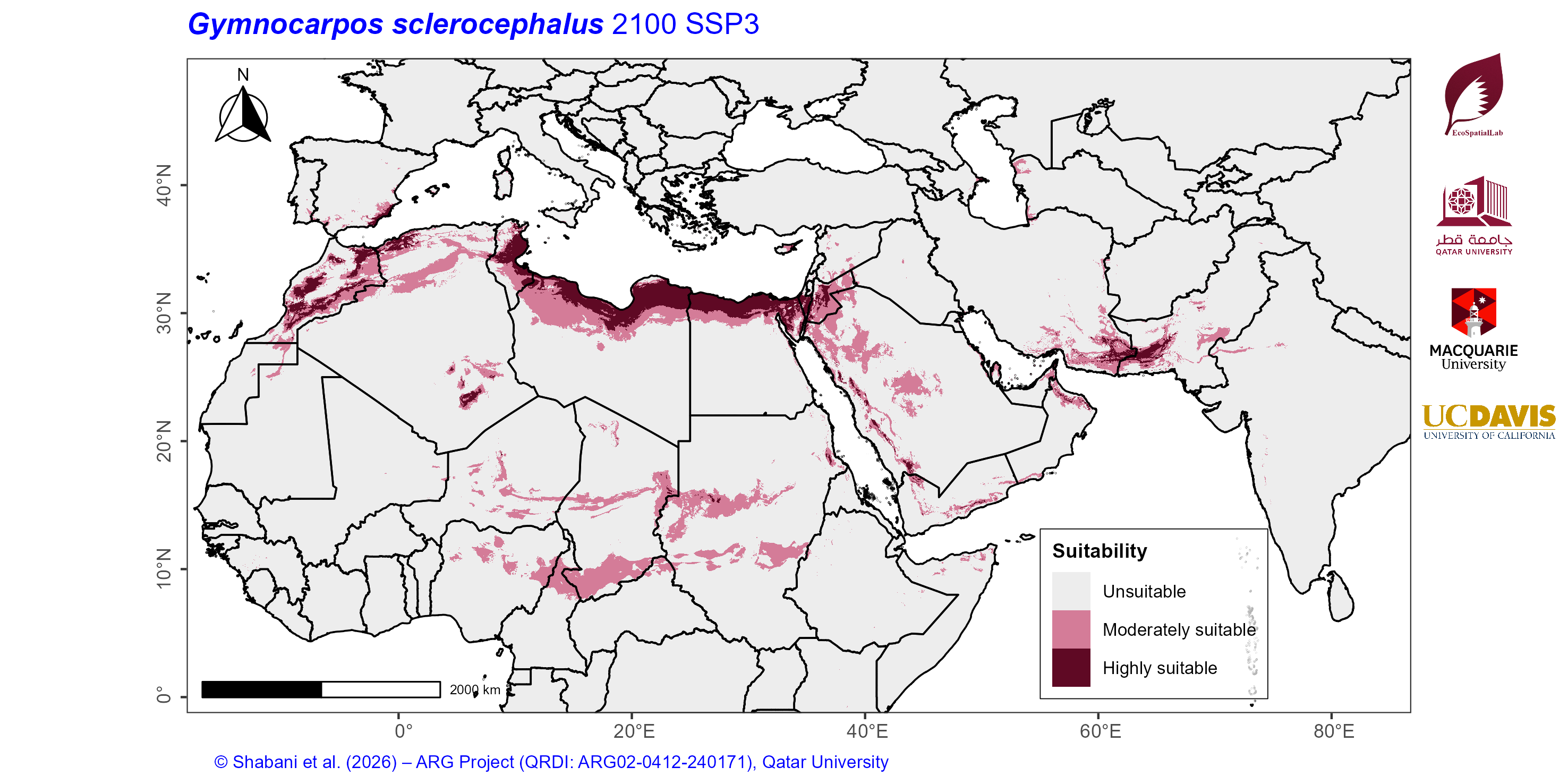 Projected Climate Suitability in the Mediterranean–Middle East–North Africa Dryland Belt SSP3 — 2100