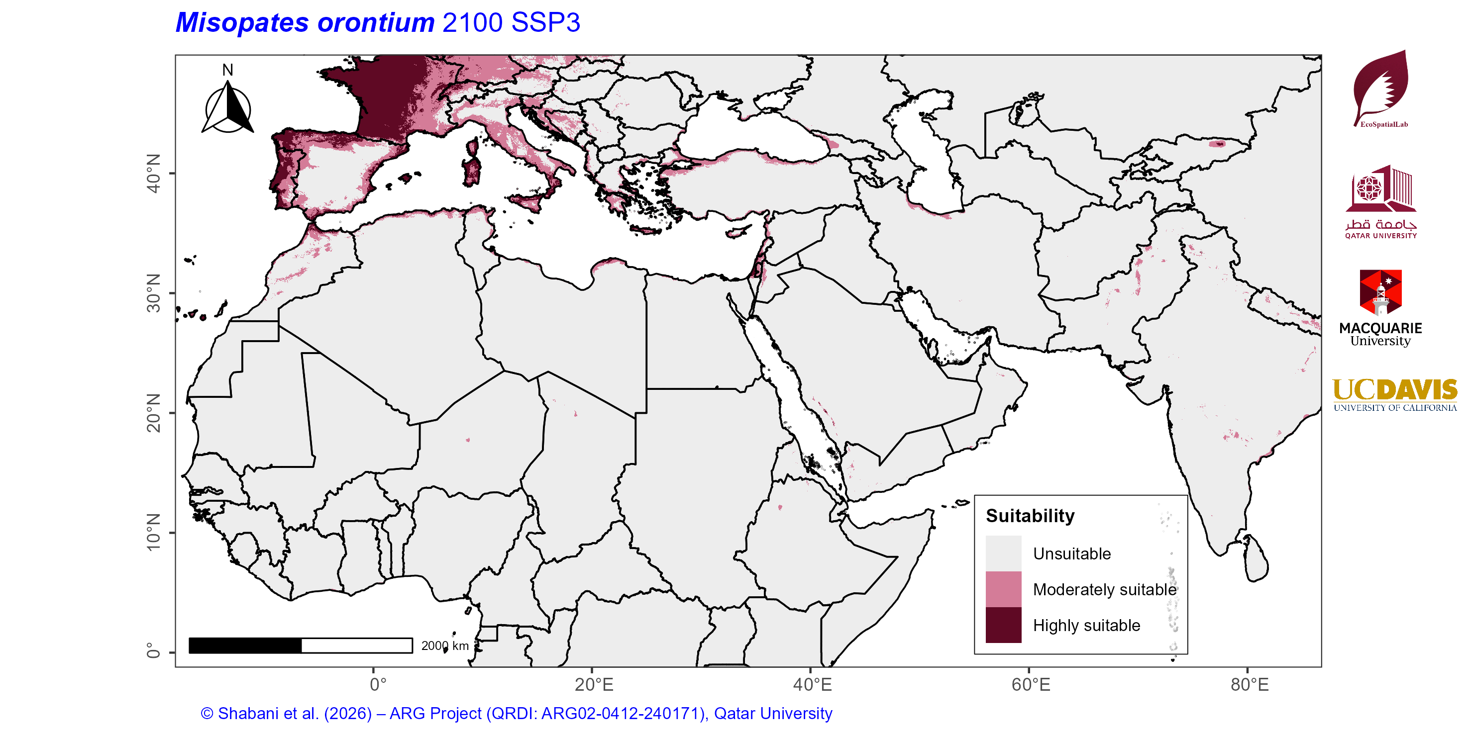 Projected Climate Suitability in the Mediterranean–Middle East–North Africa Dryland Belt SSP3 — 2100