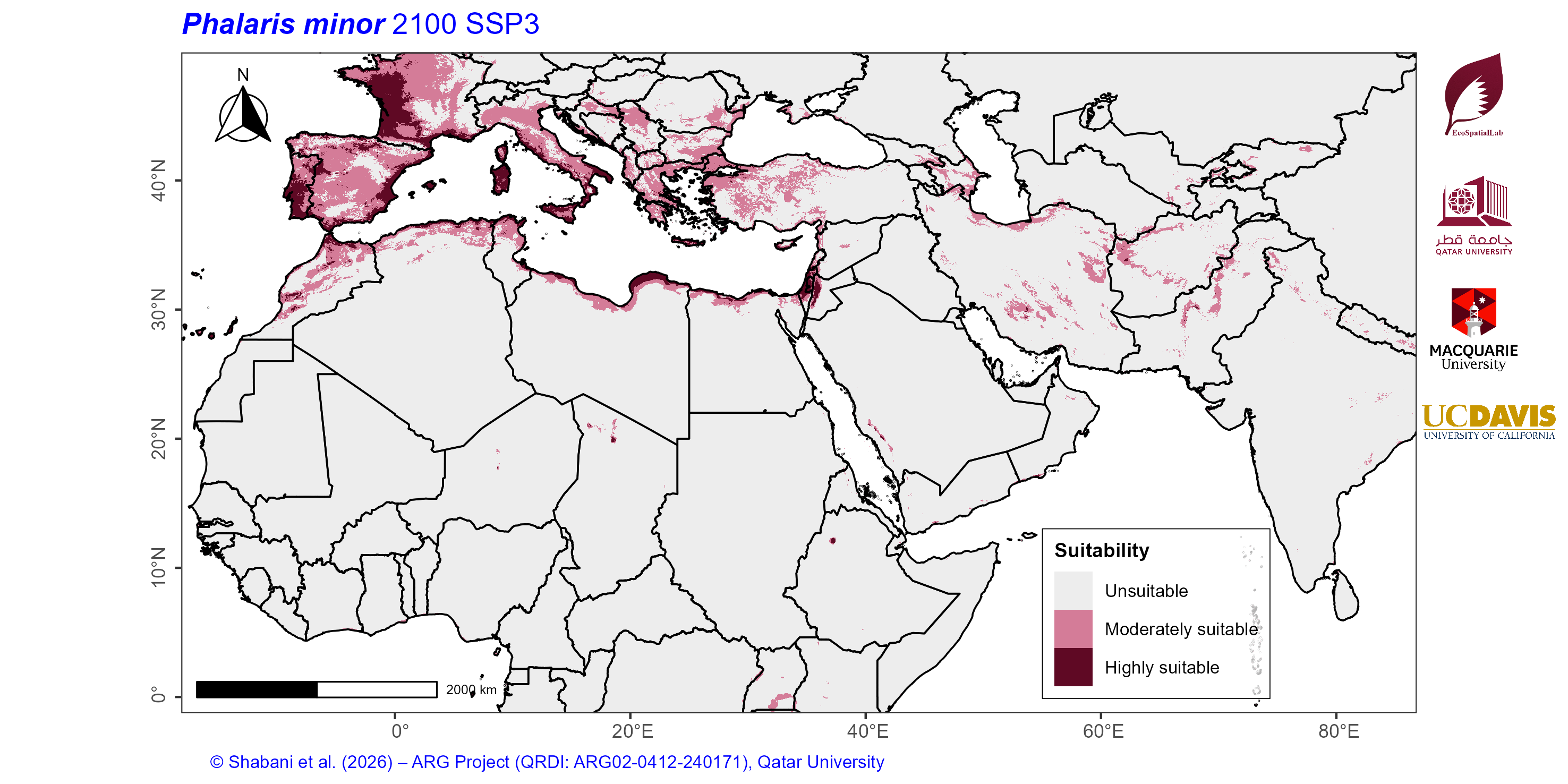 Projected Climate Suitability in the Mediterranean–Middle East–North Africa Dryland Belt SSP3 — 2100