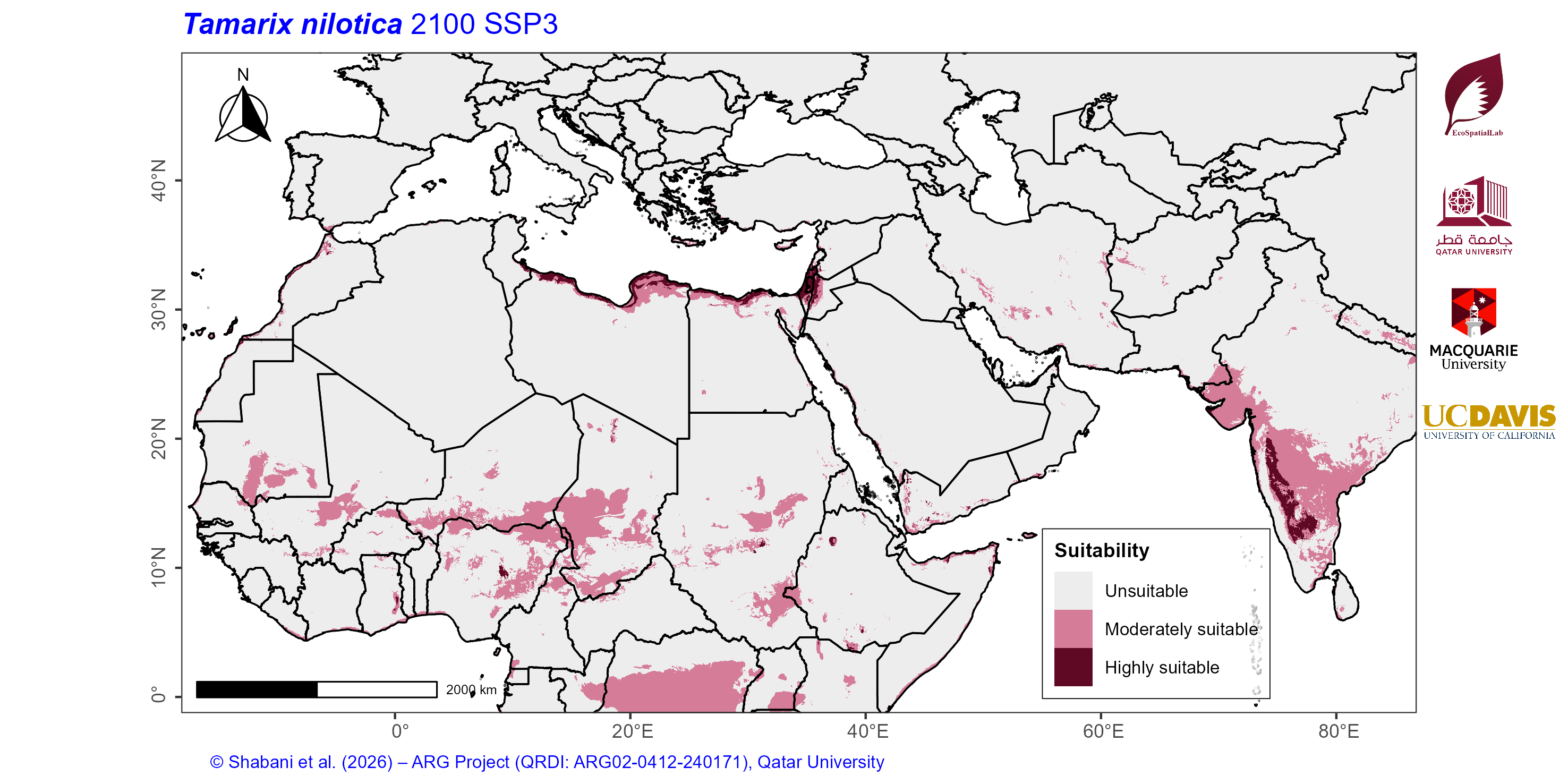 Projected Climate Suitability in the Mediterranean–Middle East–North Africa Dryland Belt SSP3 — 2100