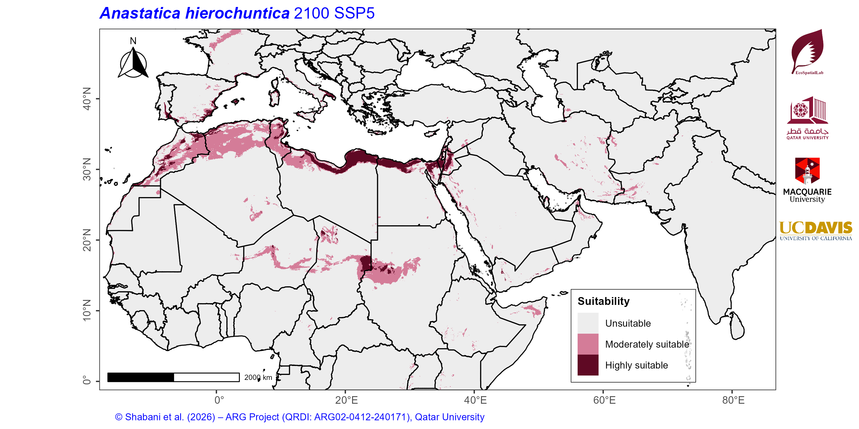 Projected Climate Suitability in the Mediterranean–Middle East–North Africa Dryland Belt SSP5 — 2100