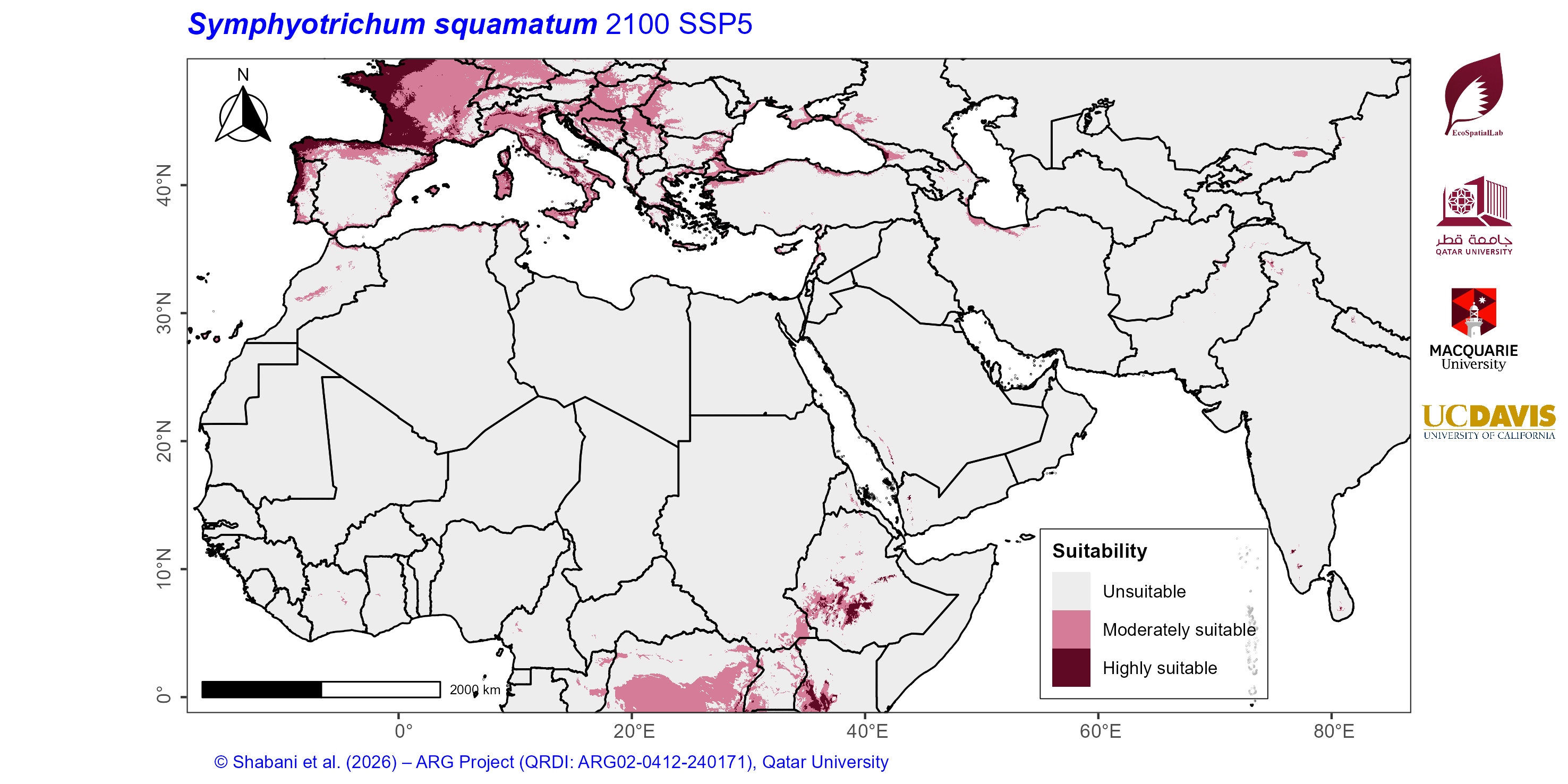 Projected Climate Suitability in the Mediterranean–Middle East–North Africa Dryland Belt SSP5 — 2100