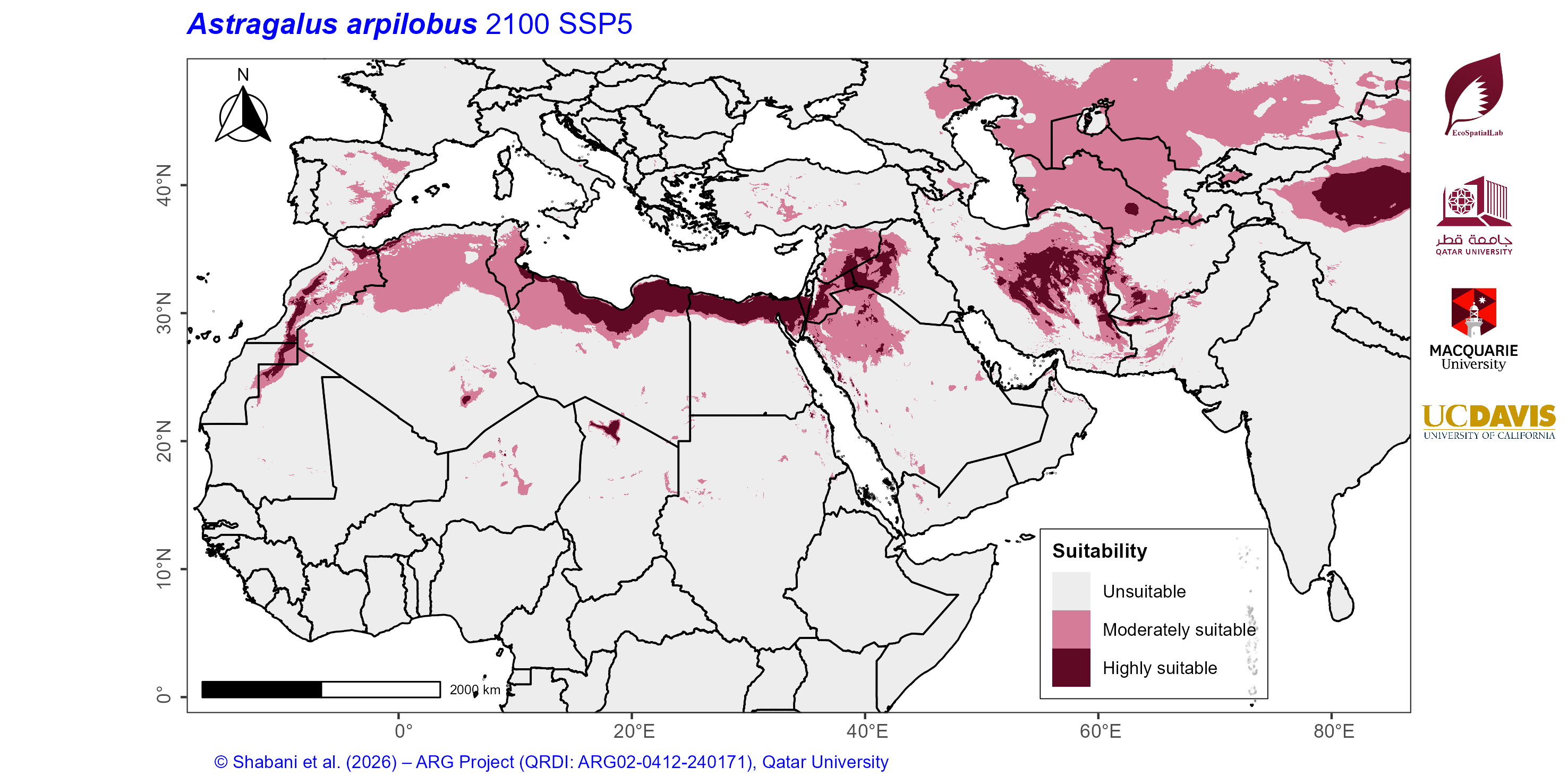 Projected Climate Suitability in the Mediterranean–Middle East–North Africa Dryland Belt SSP5 — 2100