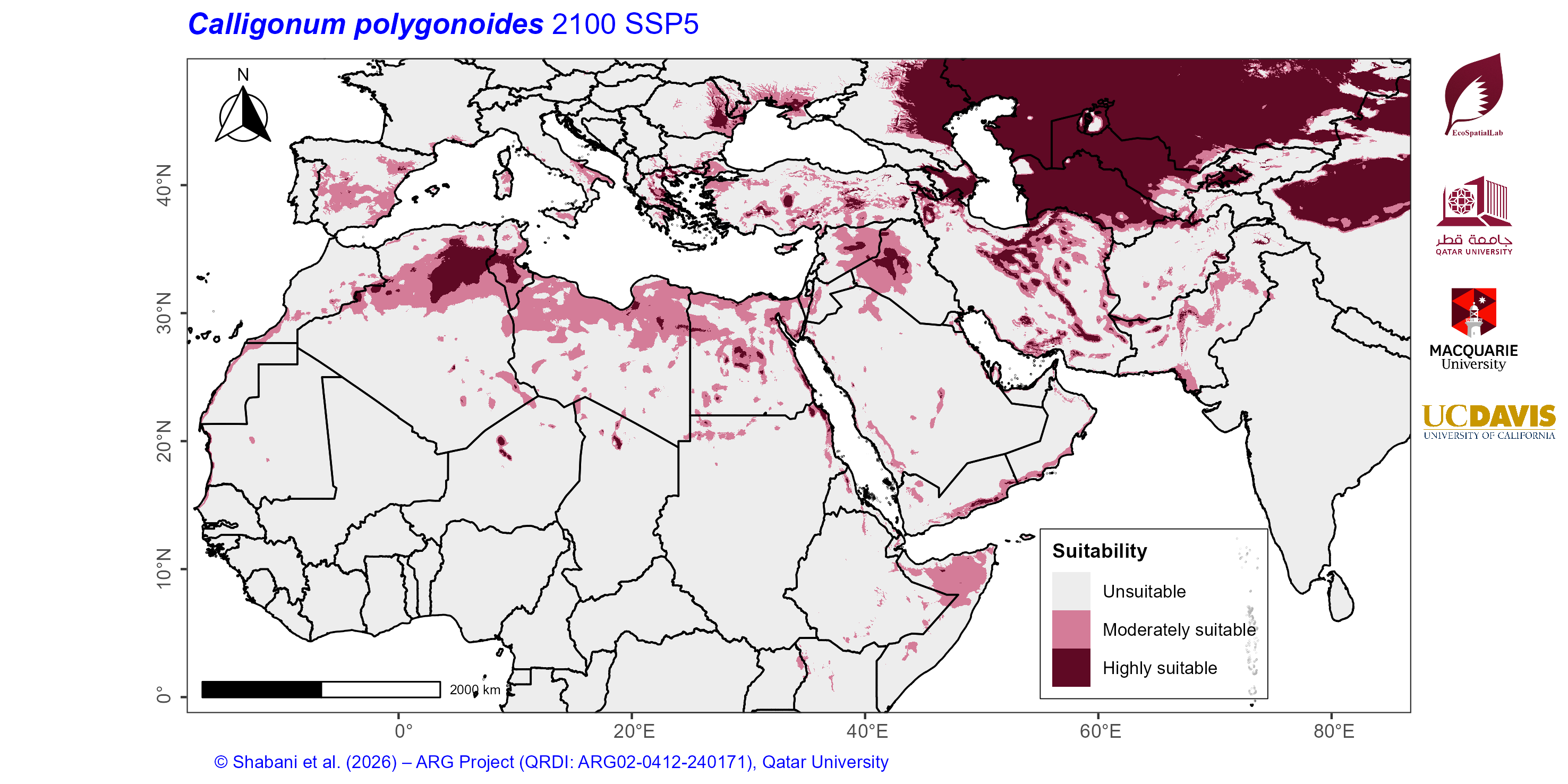 Projected Climate Suitability in the Mediterranean–Middle East–North Africa Dryland Belt SSP5 — 2100