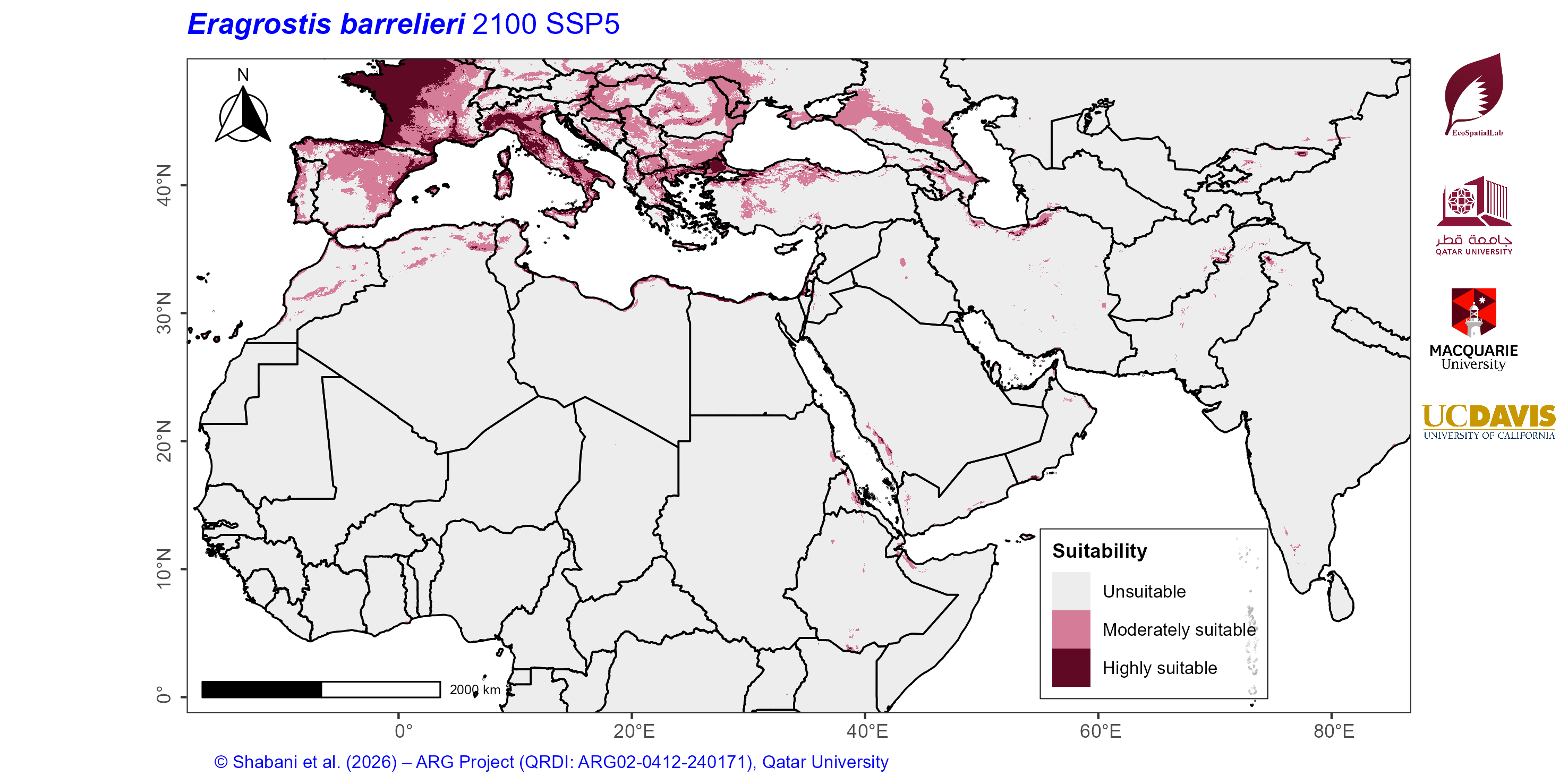 Projected Climate Suitability in the Mediterranean–Middle East–North Africa Dryland Belt SSP5 — 2100