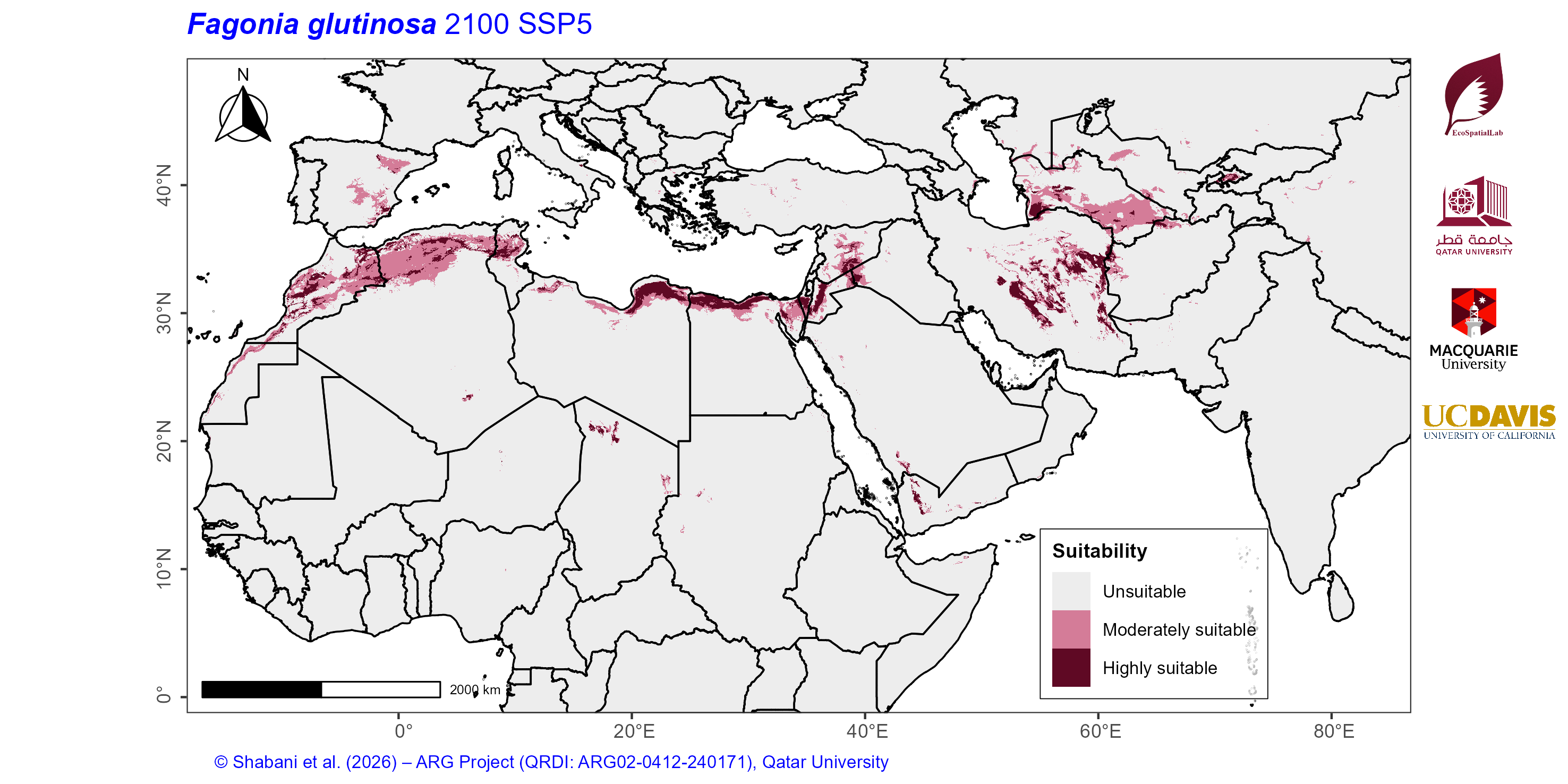 Projected Climate Suitability in the Mediterranean–Middle East–North Africa Dryland Belt SSP5 — 2100