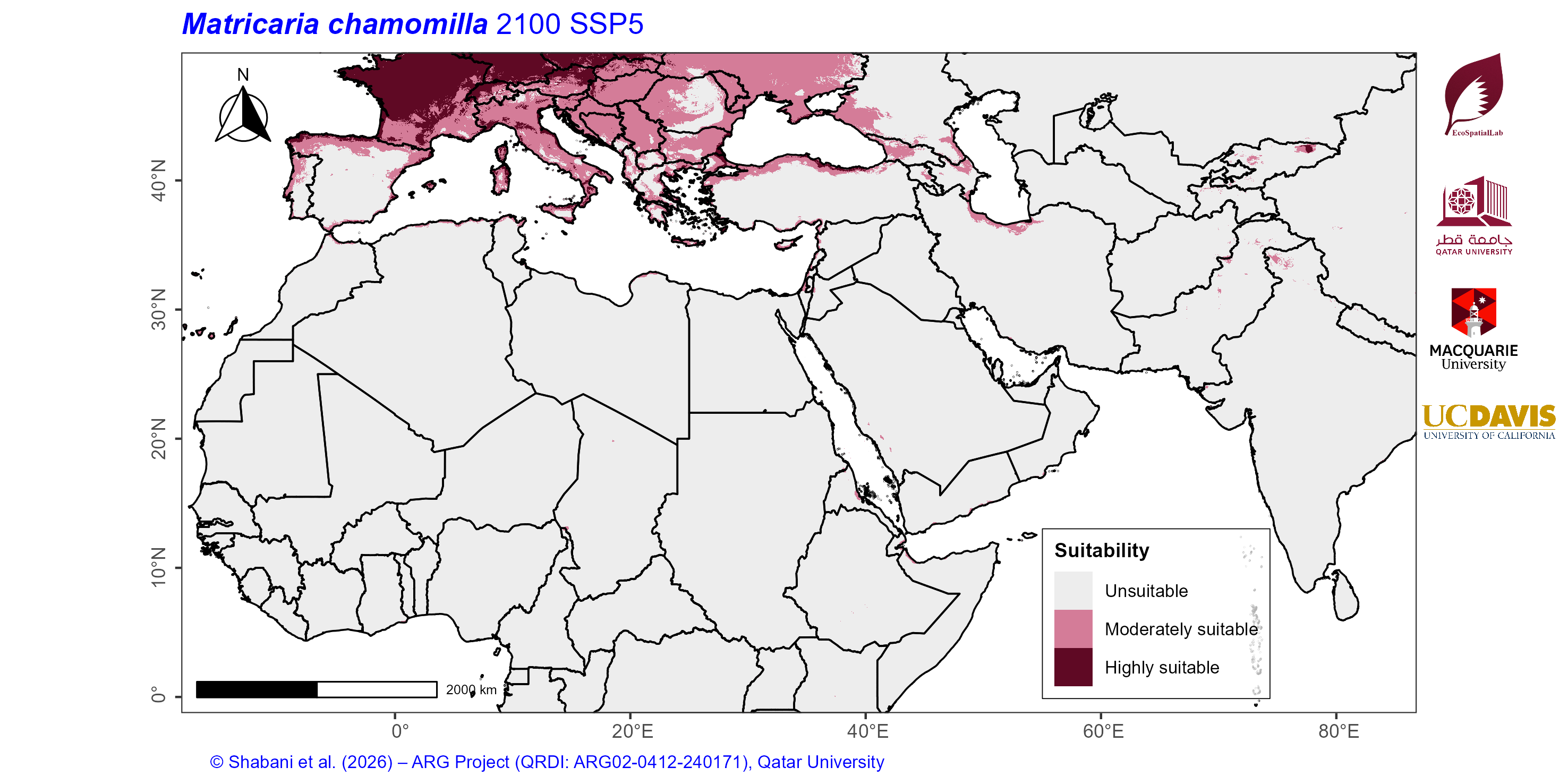Projected Climate Suitability in the Mediterranean–Middle East–North Africa Dryland Belt SSP5 — 2100