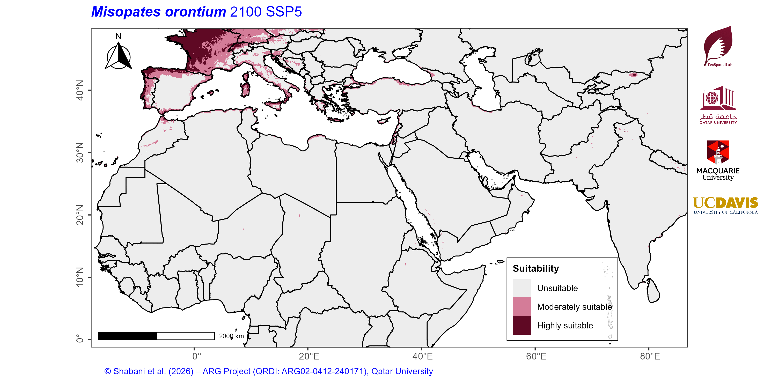 Projected Climate Suitability in the Mediterranean–Middle East–North Africa Dryland Belt SSP5 — 2100