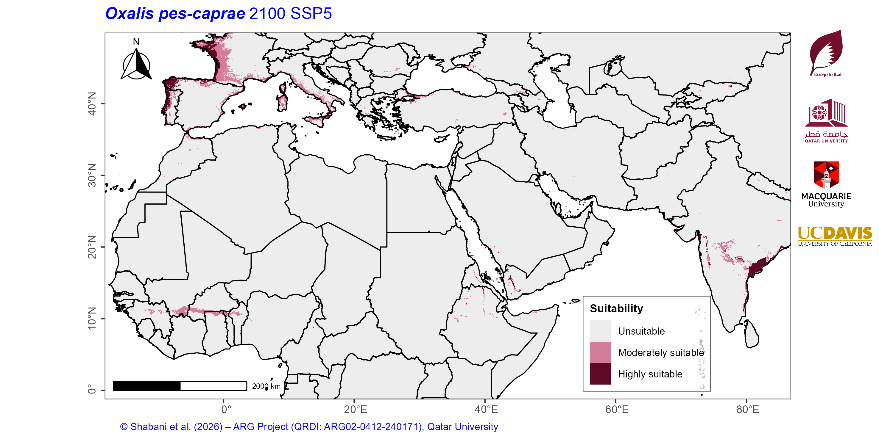 Projected Climate Suitability in the Mediterranean–Middle East–North Africa Dryland Belt SSP5 — 2100