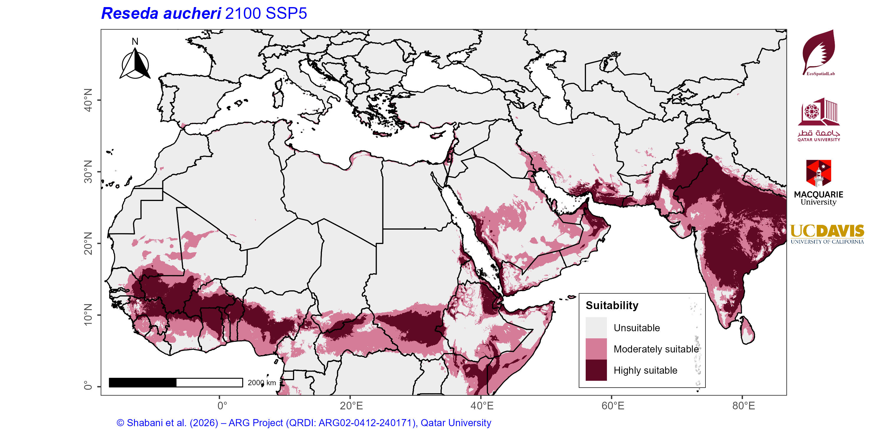 Projected Climate Suitability in the Mediterranean–Middle East–North Africa Dryland Belt SSP5 — 2100