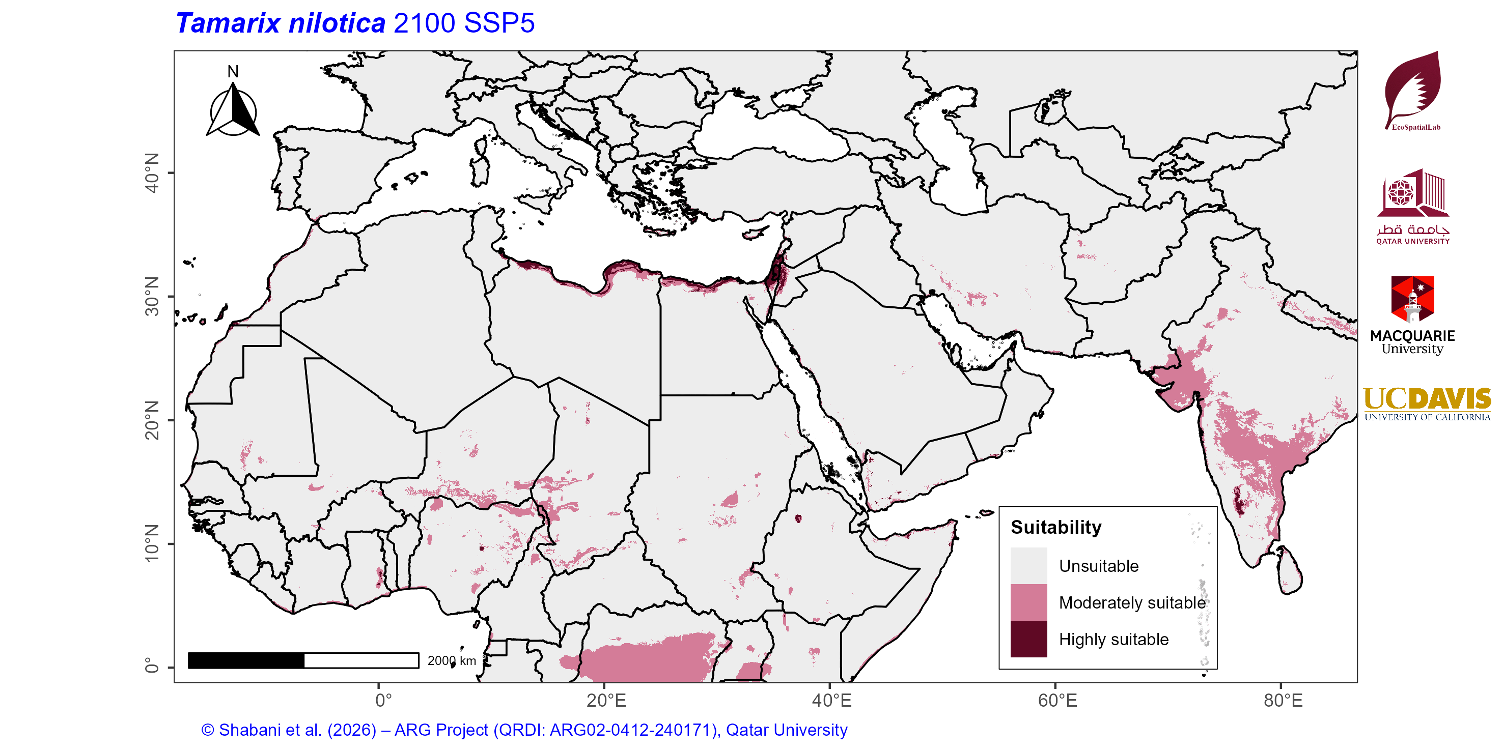 Projected Climate Suitability in the Mediterranean–Middle East–North Africa Dryland Belt SSP5 — 2100