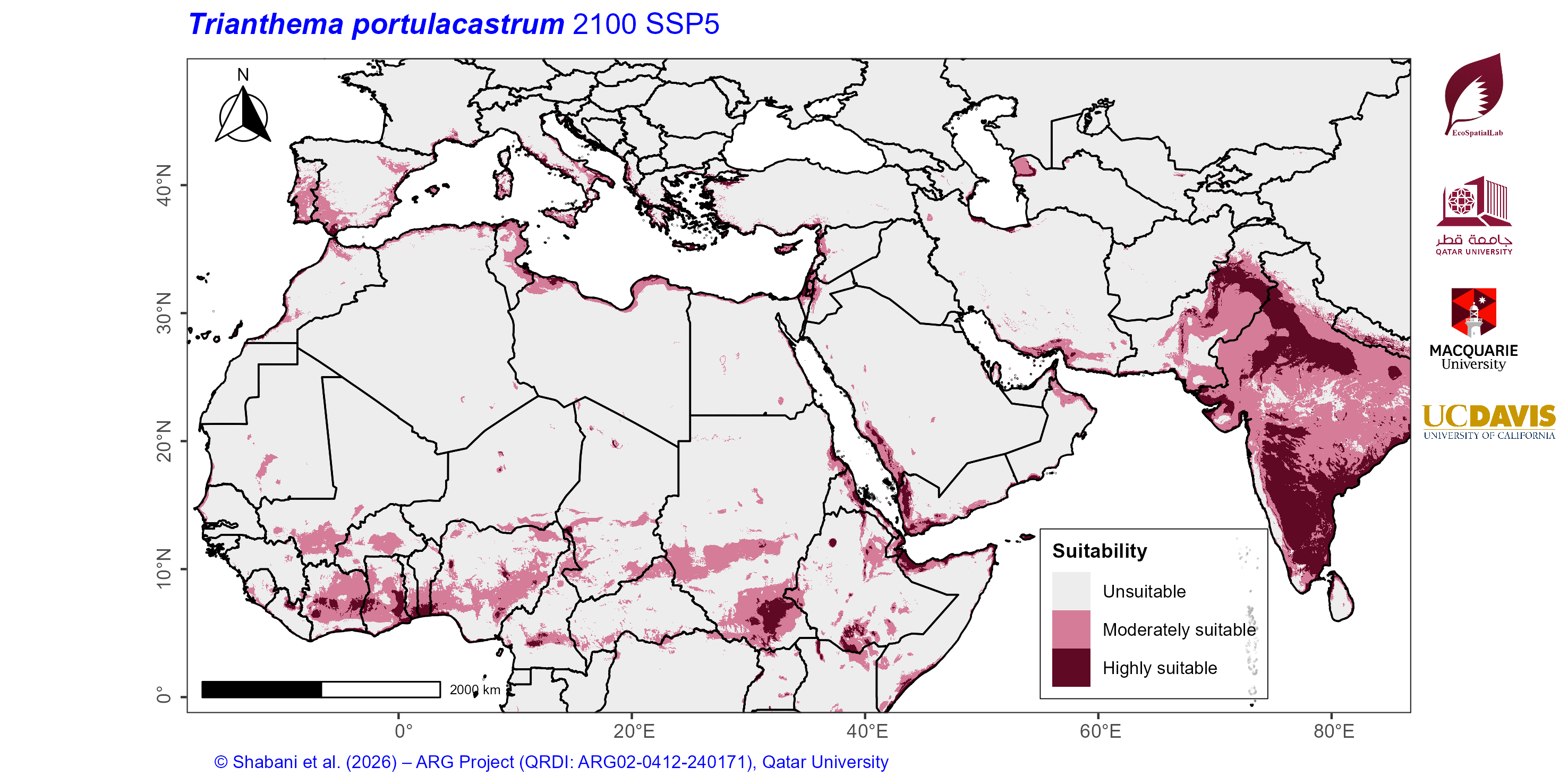 Projected Climate Suitability in the Mediterranean–Middle East–North Africa Dryland Belt SSP5 — 2100
