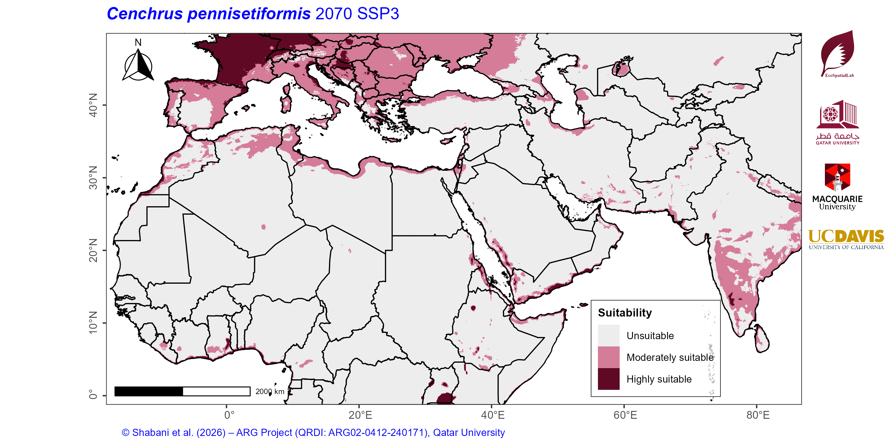 Projected Climate Suitability in the Mediterranean–Middle East–North Africa Dryland Belt SSP3 — 2070