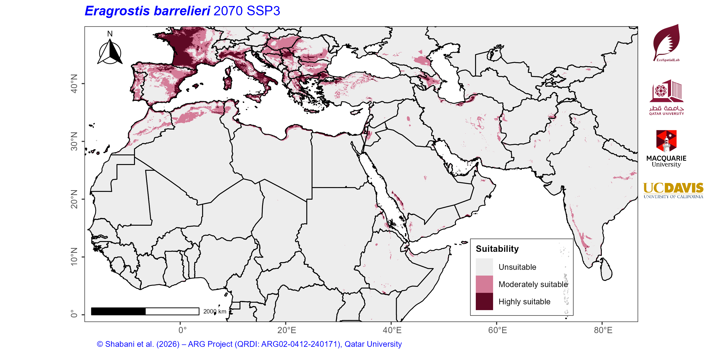 Projected Climate Suitability in the Mediterranean–Middle East–North Africa Dryland Belt SSP3 — 2070