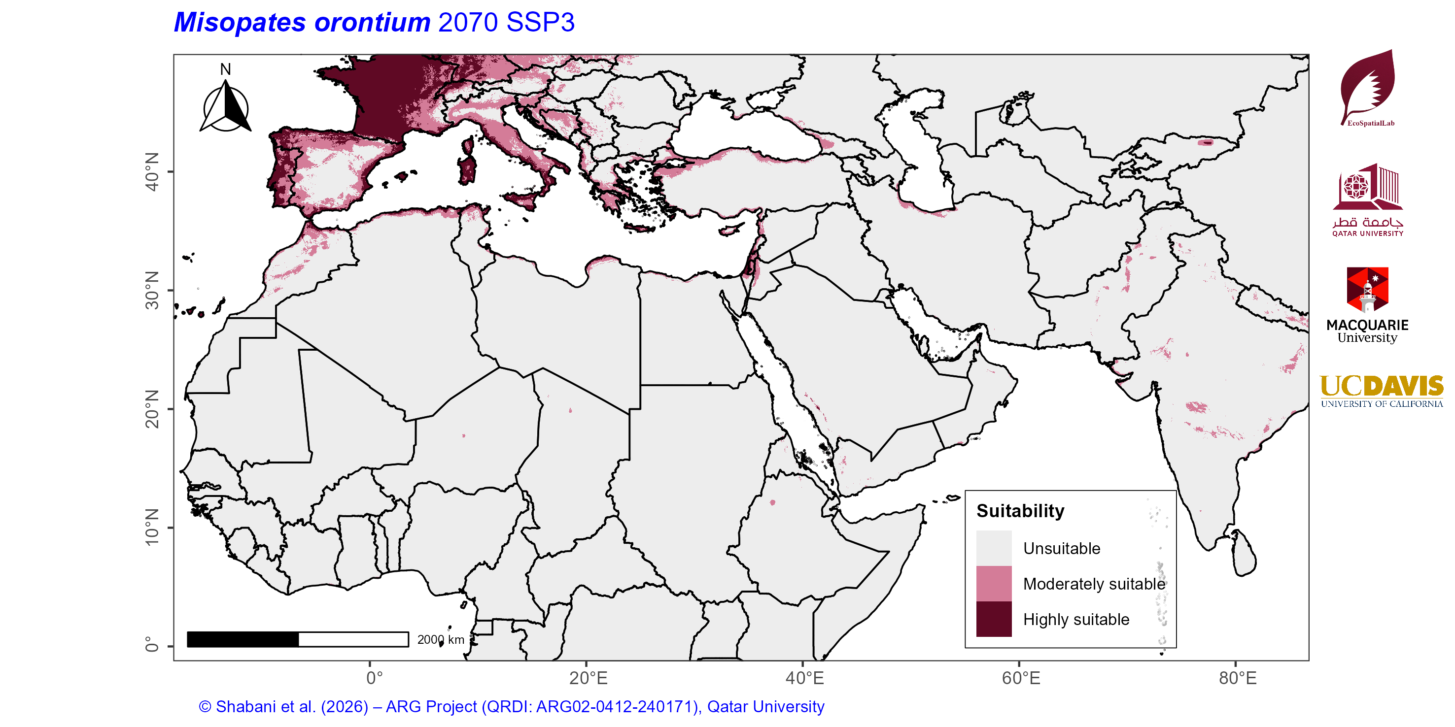 Projected Climate Suitability in the Mediterranean–Middle East–North Africa Dryland Belt SSP3 — 2070