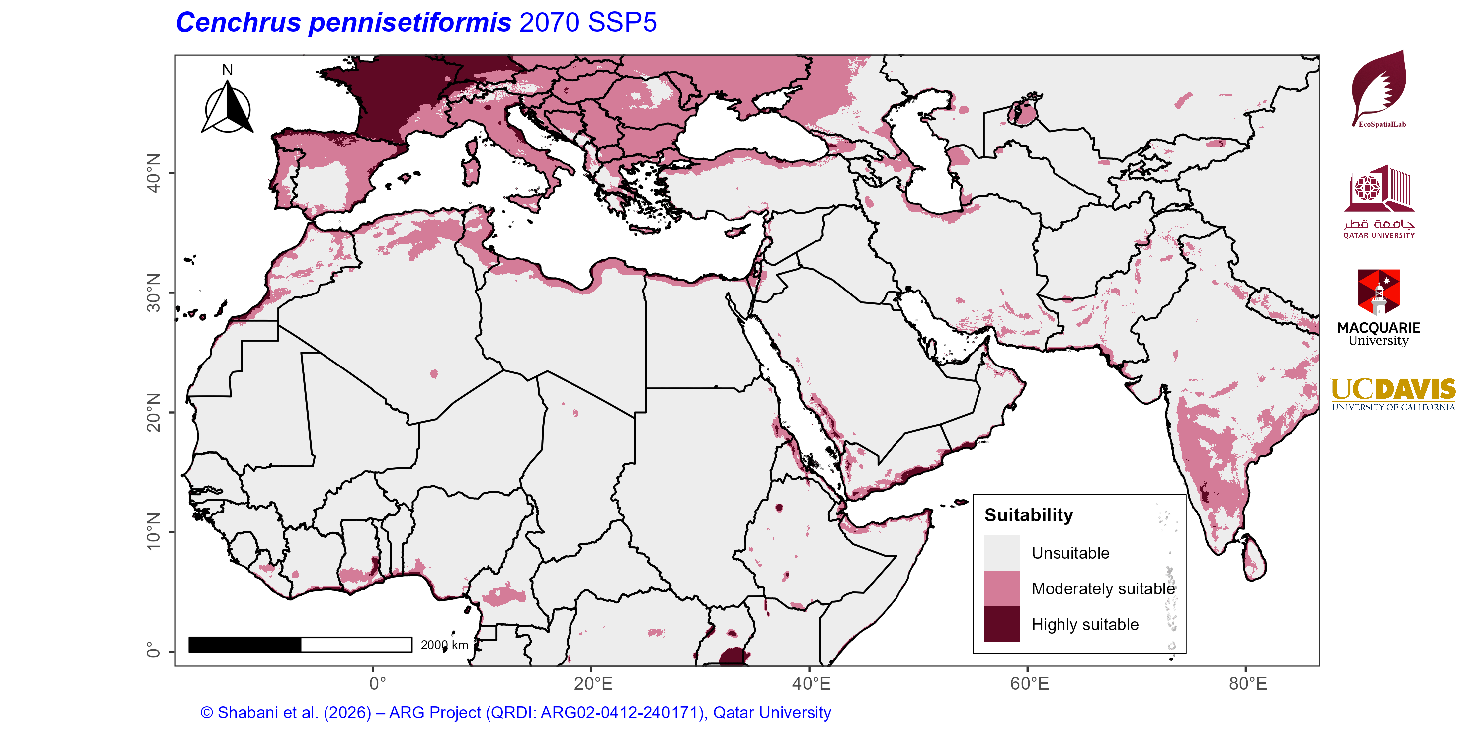 Projected Climate Suitability in the Mediterranean–Middle East–North Africa Dryland Belt SSP5 — 2070
