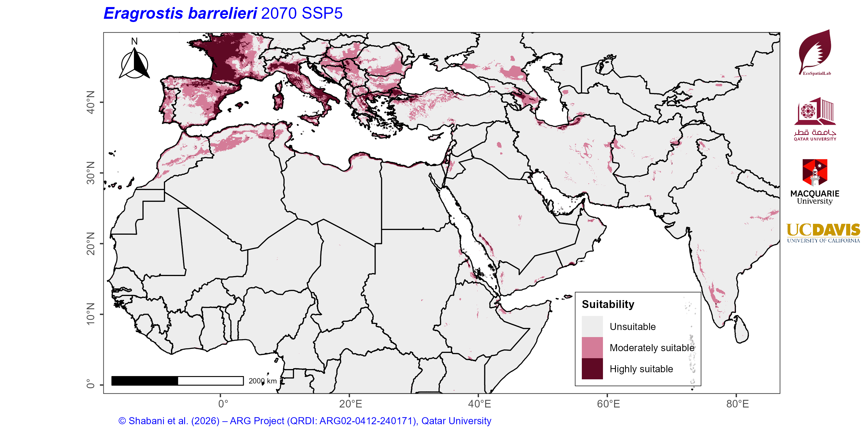 Projected Climate Suitability in the Mediterranean–Middle East–North Africa Dryland Belt SSP5 — 2070