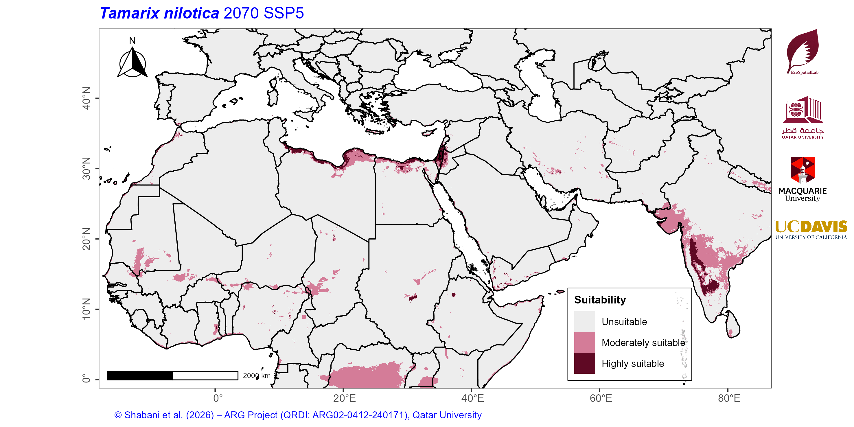 Projected Climate Suitability in the Mediterranean–Middle East–North Africa Dryland Belt SSP5 — 2070