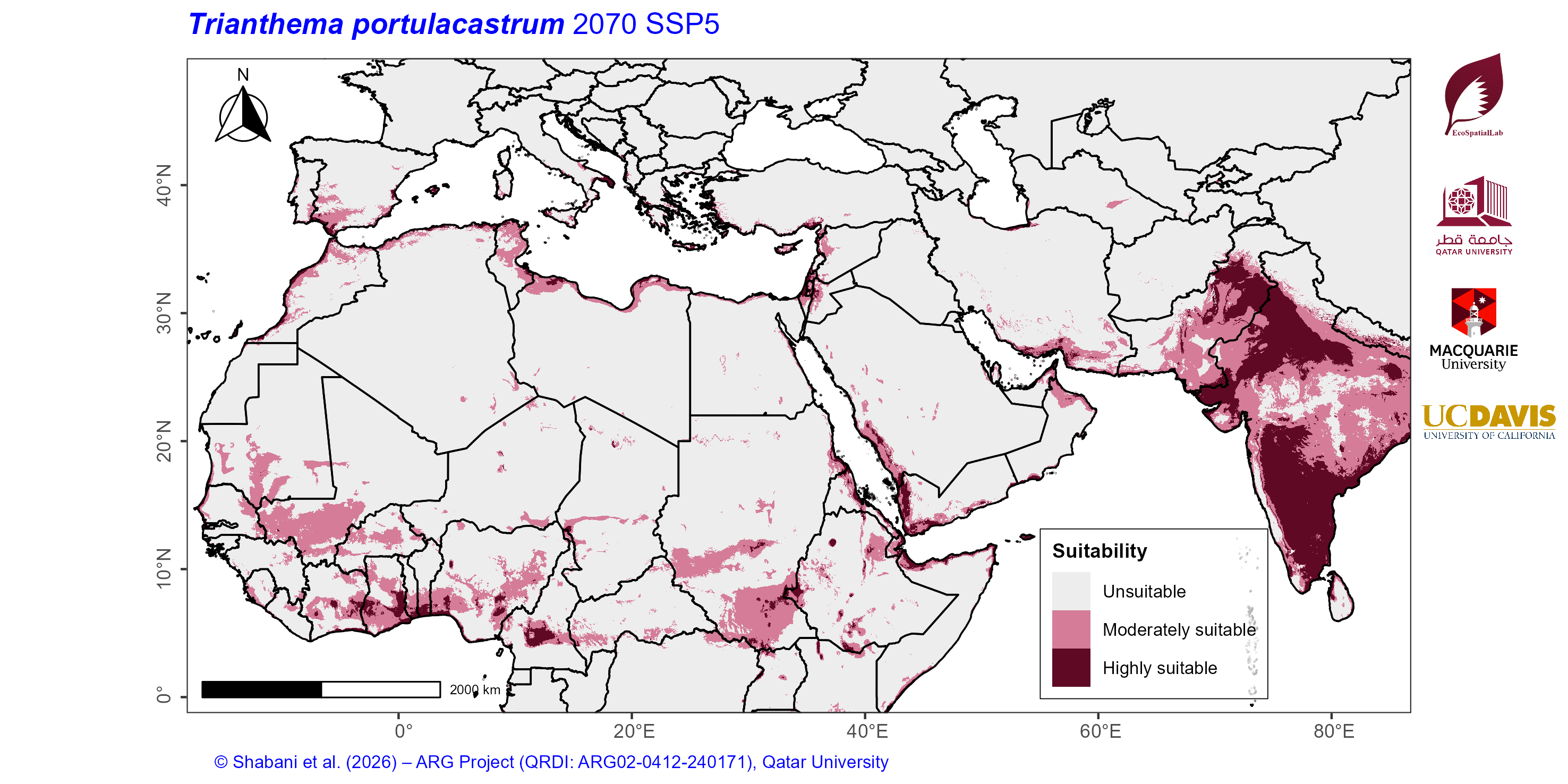 Projected Climate Suitability in the Mediterranean–Middle East–North Africa Dryland Belt SSP5 — 2070