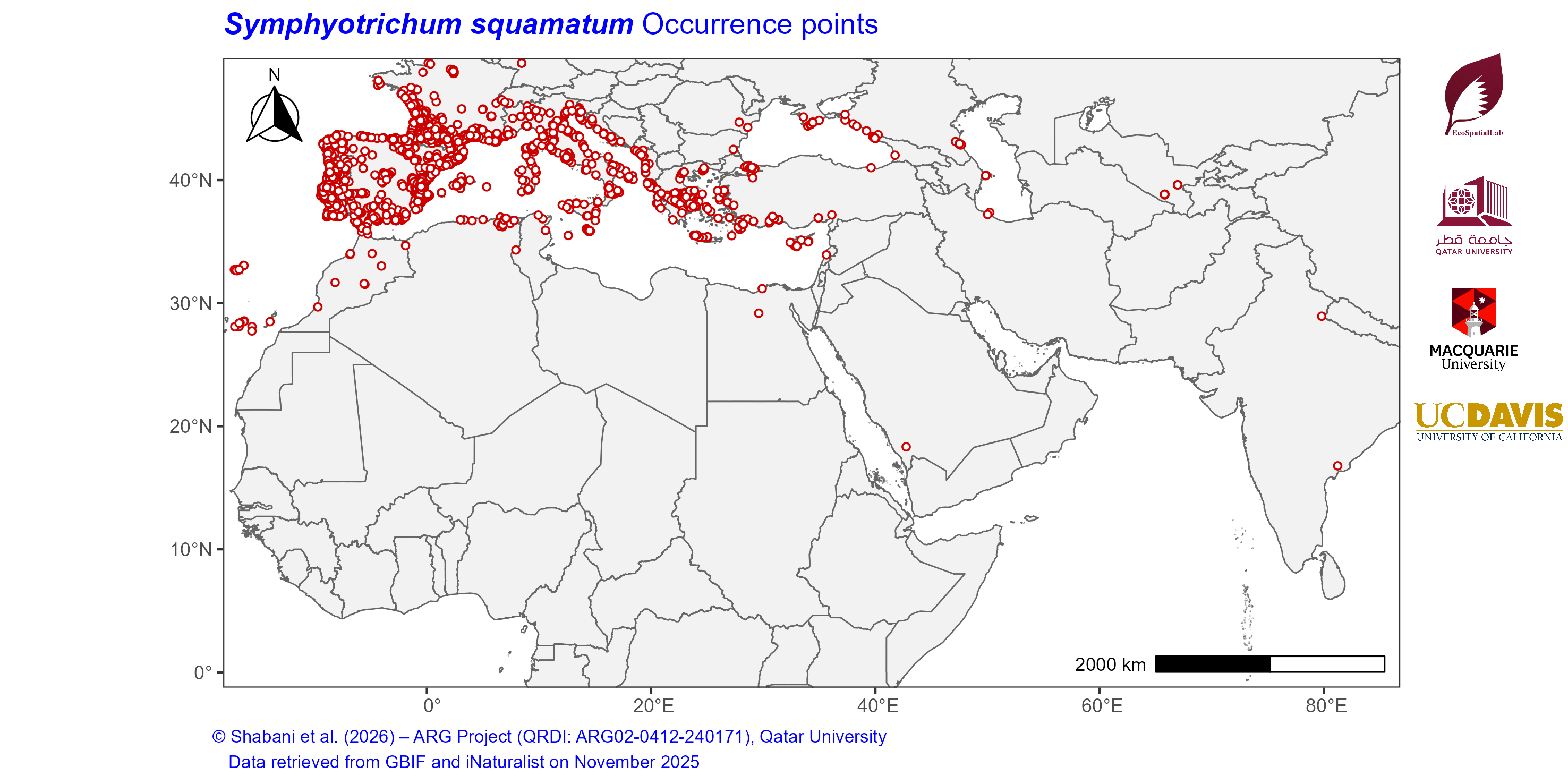 Occurrence Records across the Mediterranean–Middle East–North Africa Dryland Belt — Symphyotrichum squamatum